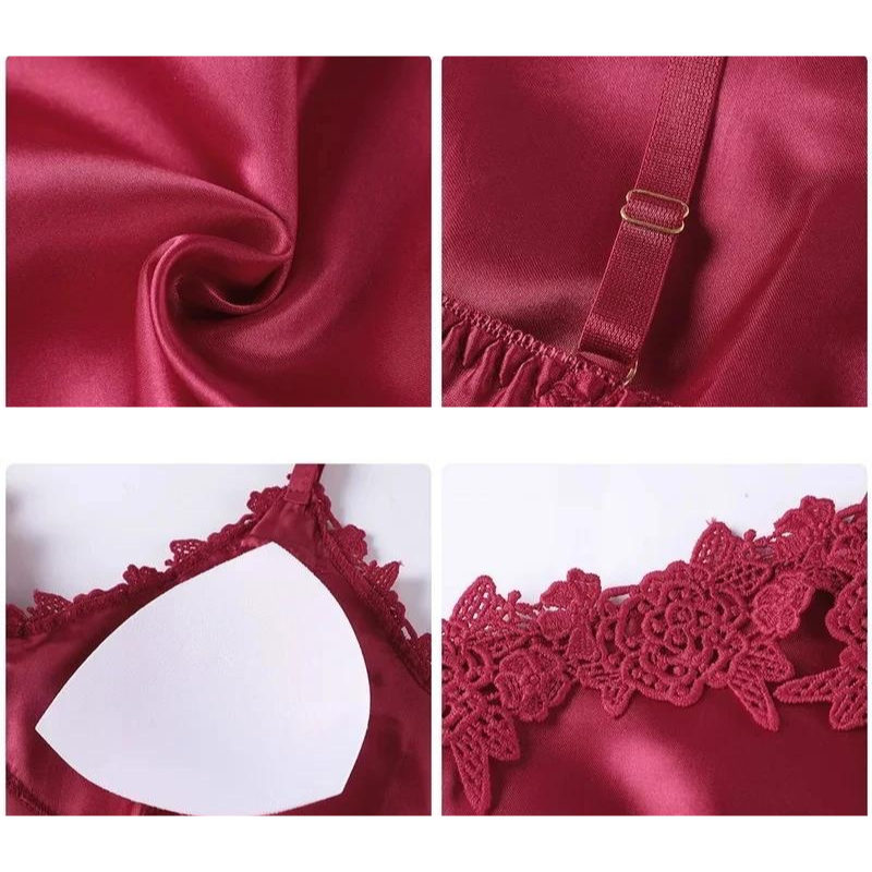 Women’s Satin Sleepwear Set with Elegant Lace Detail and Relaxed Fit