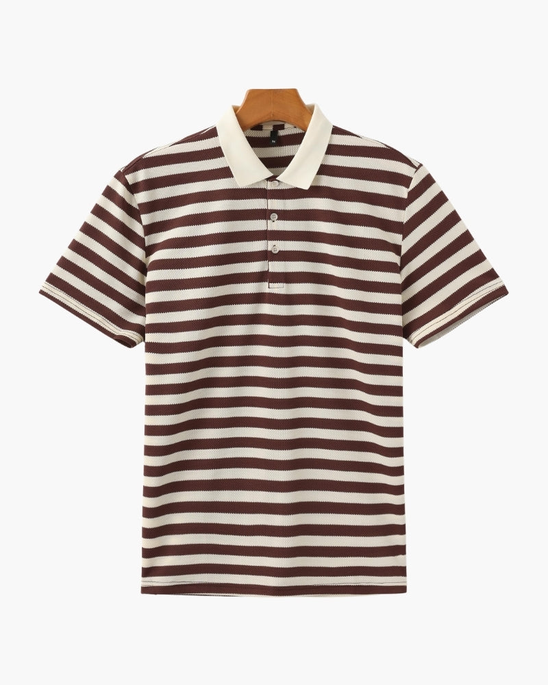 Herren Klassisches Breton Gestreiftes Poloshirt mit Kontrastkragen und Strukturstrick-Finish