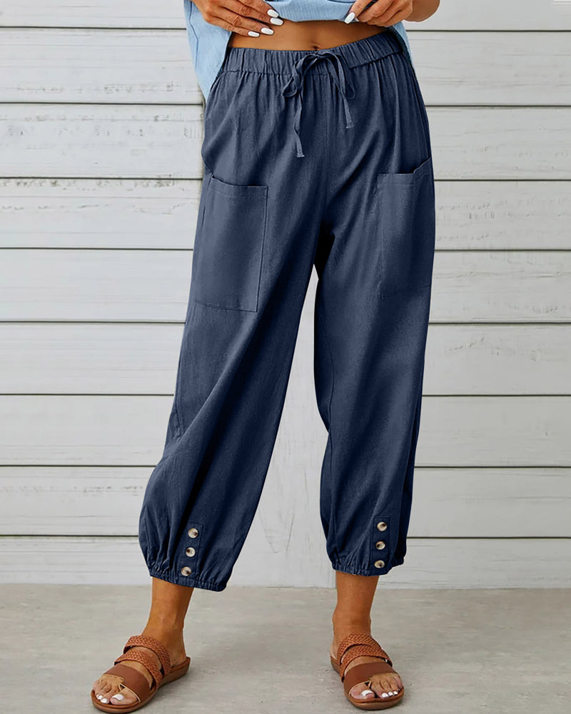 Lockere Damenhose mit Kordelzug, verjüngtem Bein und aufgesetzten Taschen für den Alltag
