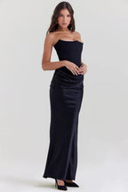 Damen trägerloses Maxikleid mit Korsettoberteil und geraffter Taillensilhouette