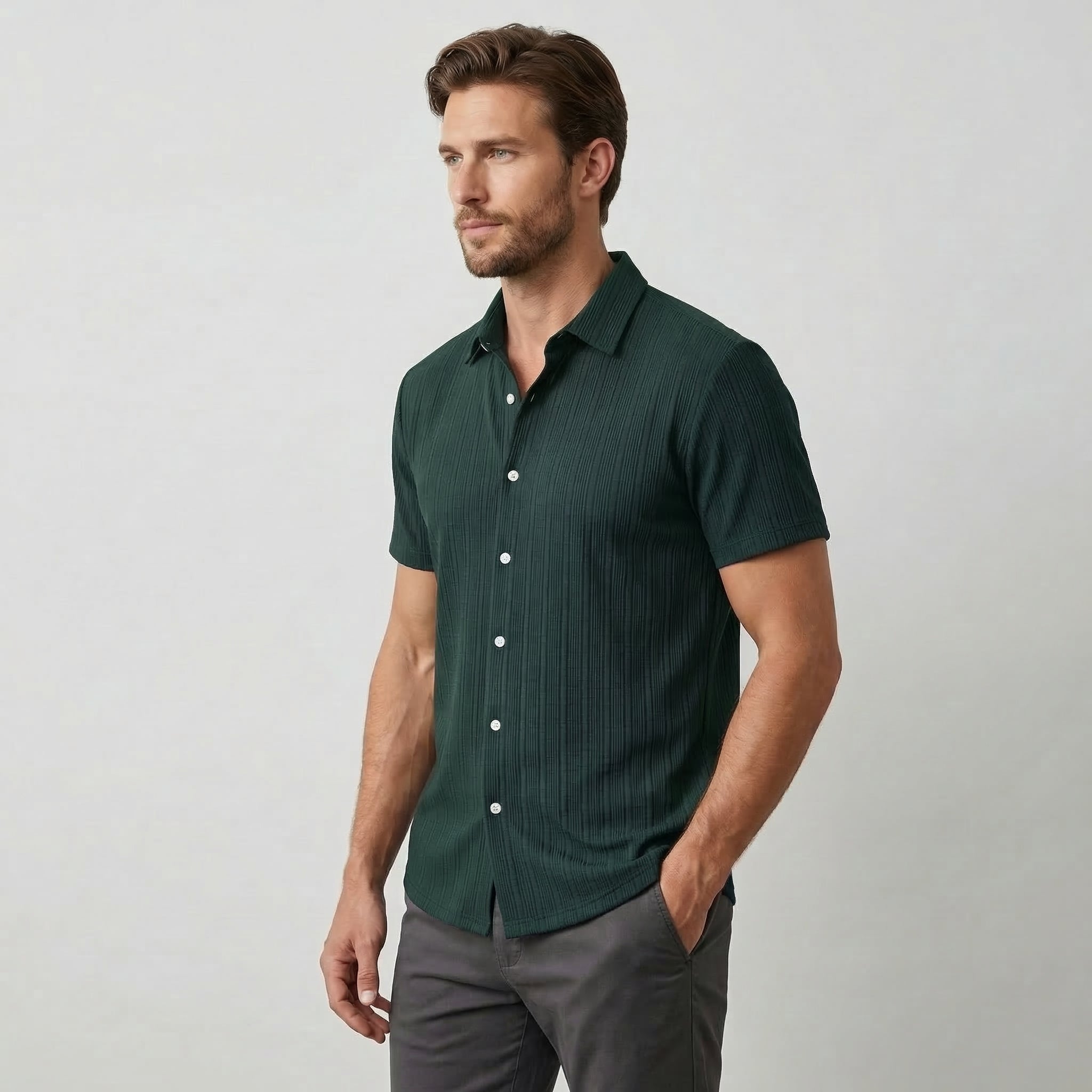 Men’s Short Sleeve Linen Shirt with Classic Collar
