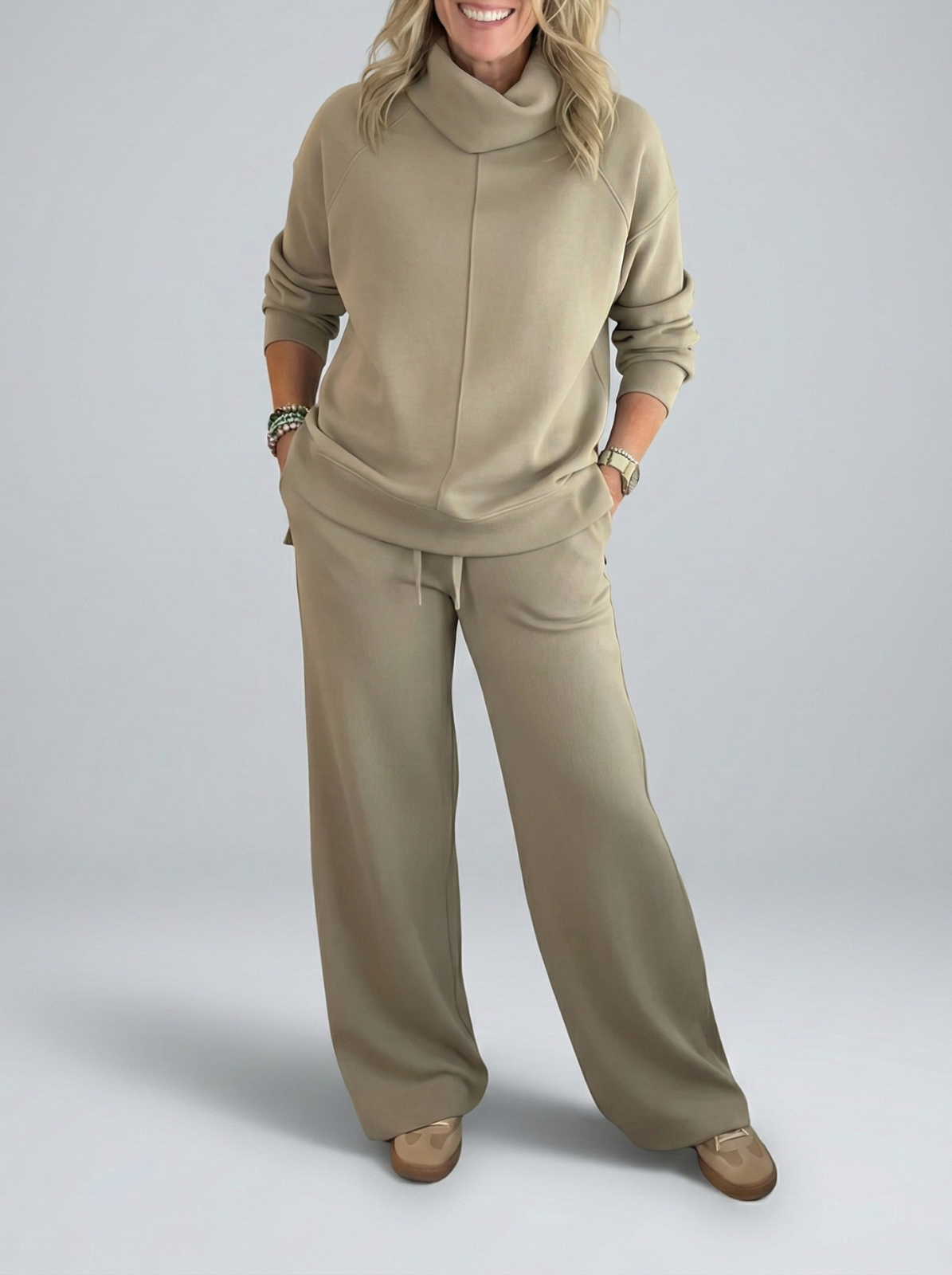 Women's Cowl Neck Wide-Leg Two-Piece Set