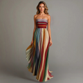 Damen trägerloses plissiertes Regenbogen-Maxikleid