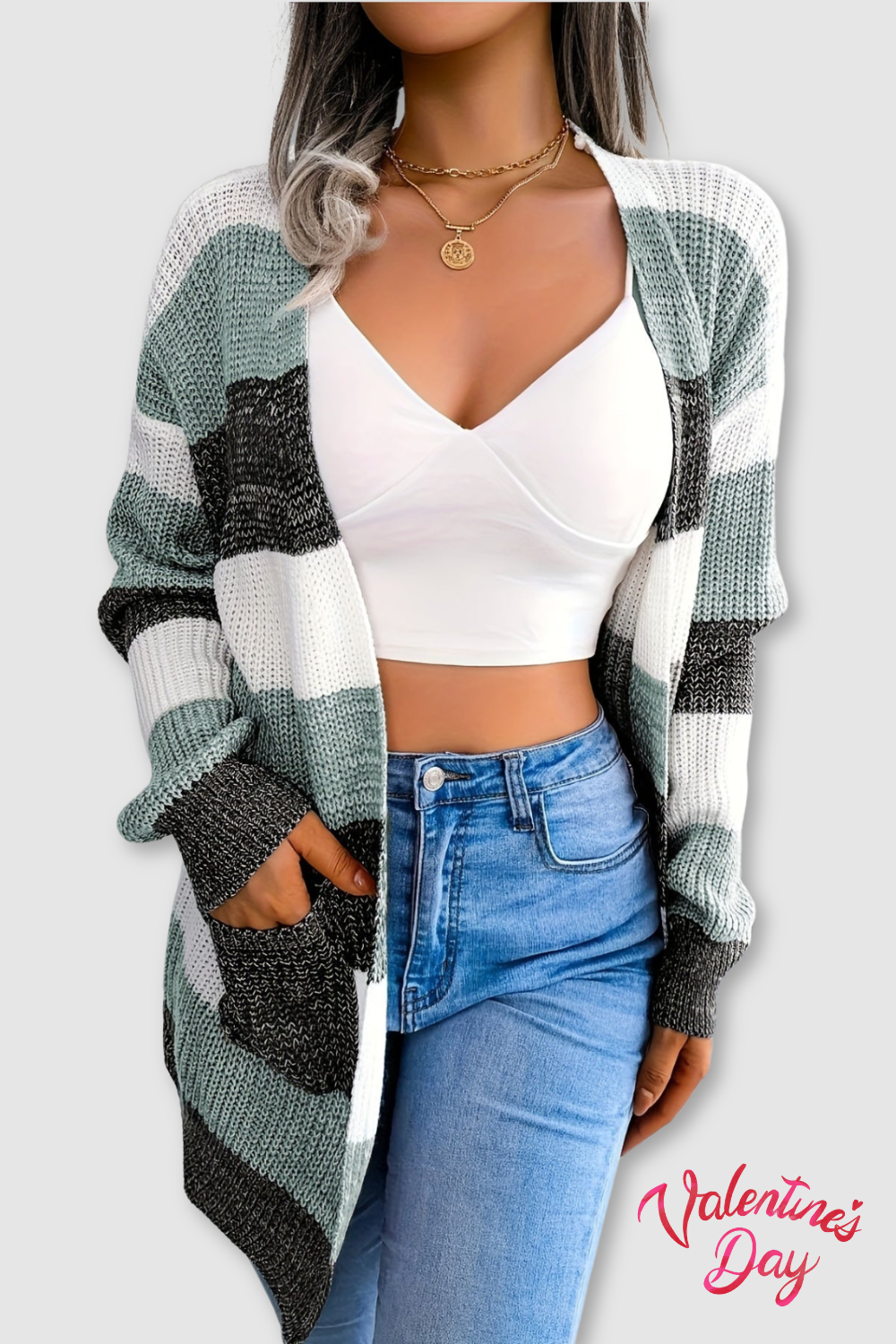 Women’s Striped Open Front Knit Cardigan