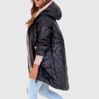 Damen-Steppjacke mit Kapuze, extra langem Schnitt und Daunenoptik