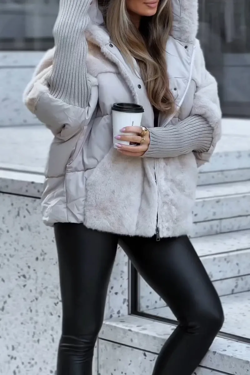 Damen-Steppjacke aus Kunstpelz