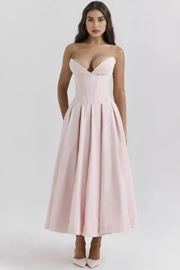 Damenmidikleid mit Korsettoberteil, voluminösem Rock und strukturiertem Design