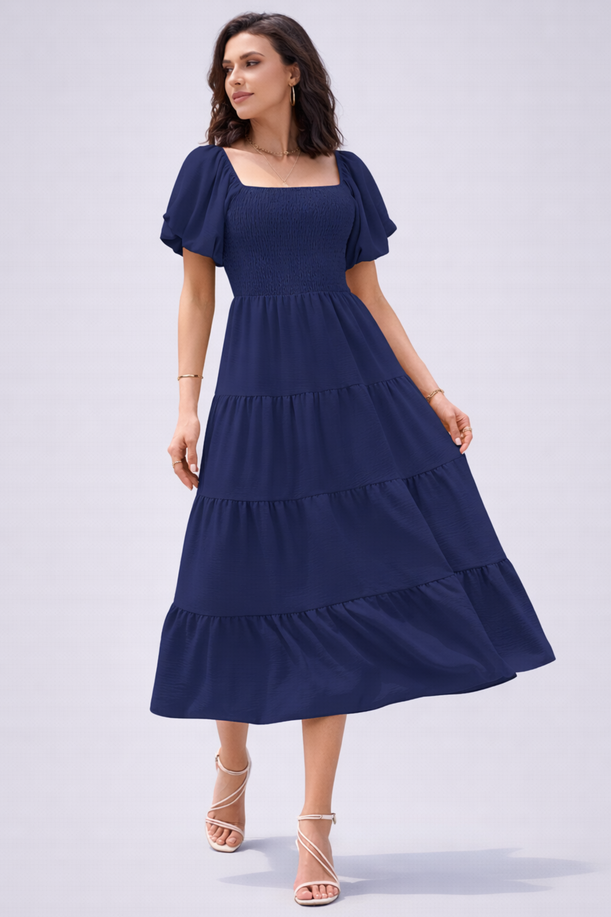 Women's Tiered Midi Dress for Elegant Summer and Everyday Styling
