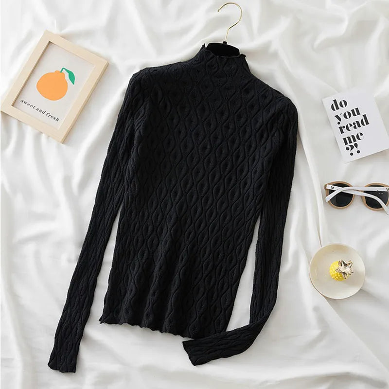 Women's Mock Neck Cable Knit Sweater with Long Sleeves