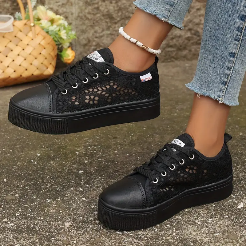 Zapatillas de plataforma para mujer con paneles de encaje floral