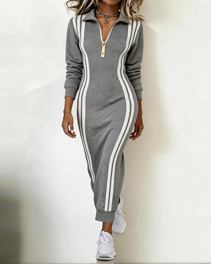 Women’s Contrast Stripe Zip Midi Dress