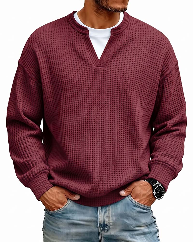 Pull à col tunisien texturé gaufré pour homme