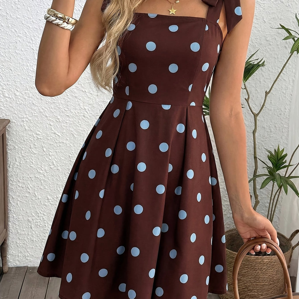 Women's Polka Dot Tie-Shoulder Fit & Flare Mini Dress