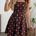Damen Gepunktetes Fit & Flare Mini Kleid mit Knoten an den Schultern