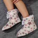 Women’s Plush Heart Pom-Pom Indoor Slipper Boots