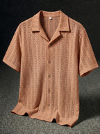 Men's Textured Open Knit Button-Up Resort Shirt