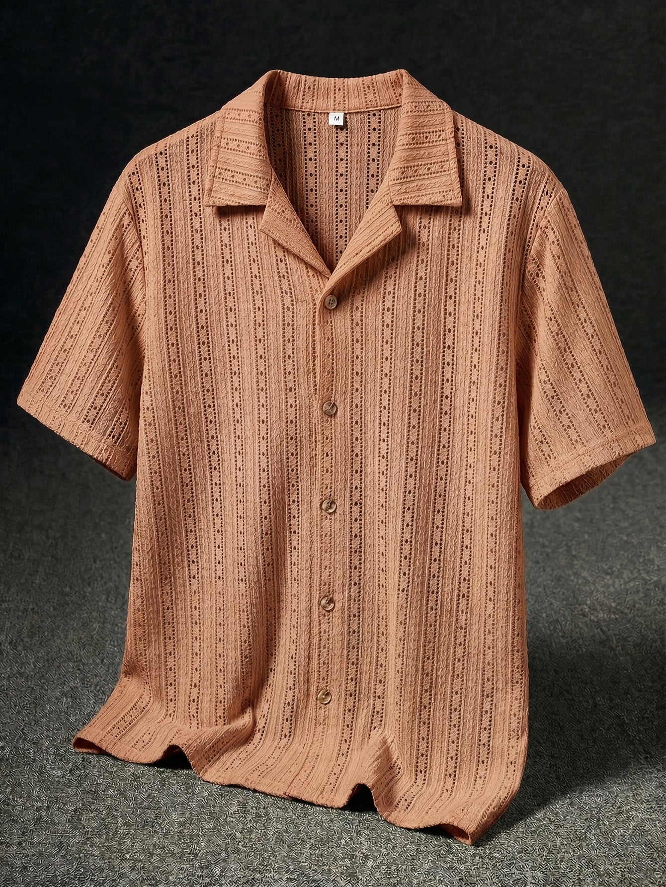 Men's Textured Open Knit Button-Up Resort Shirt