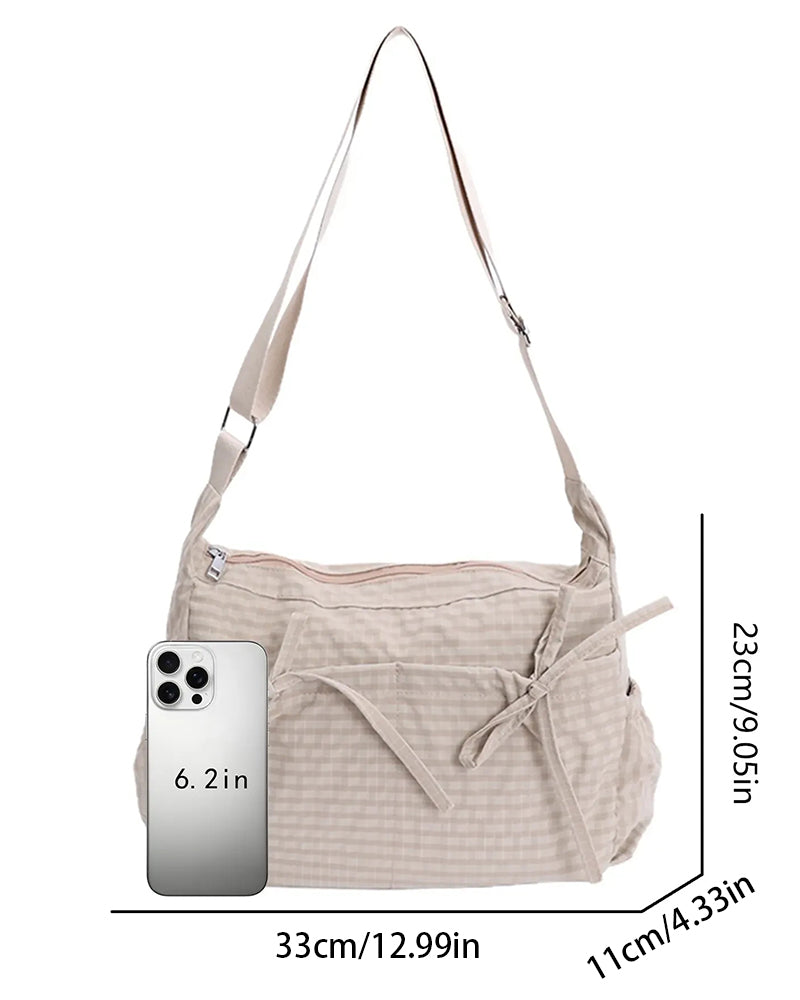 Damen-Schultertasche mit Karomuster und mehreren Fächern