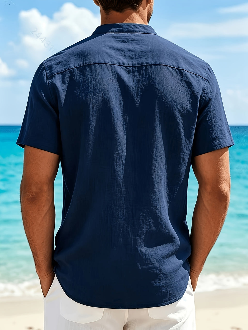 Men's Lightweight Notch Neck Beach Shirt with Relaxed Short Sleeves