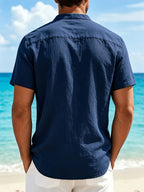 Men's Lightweight Notch Neck Beach Shirt with Relaxed Short Sleeves