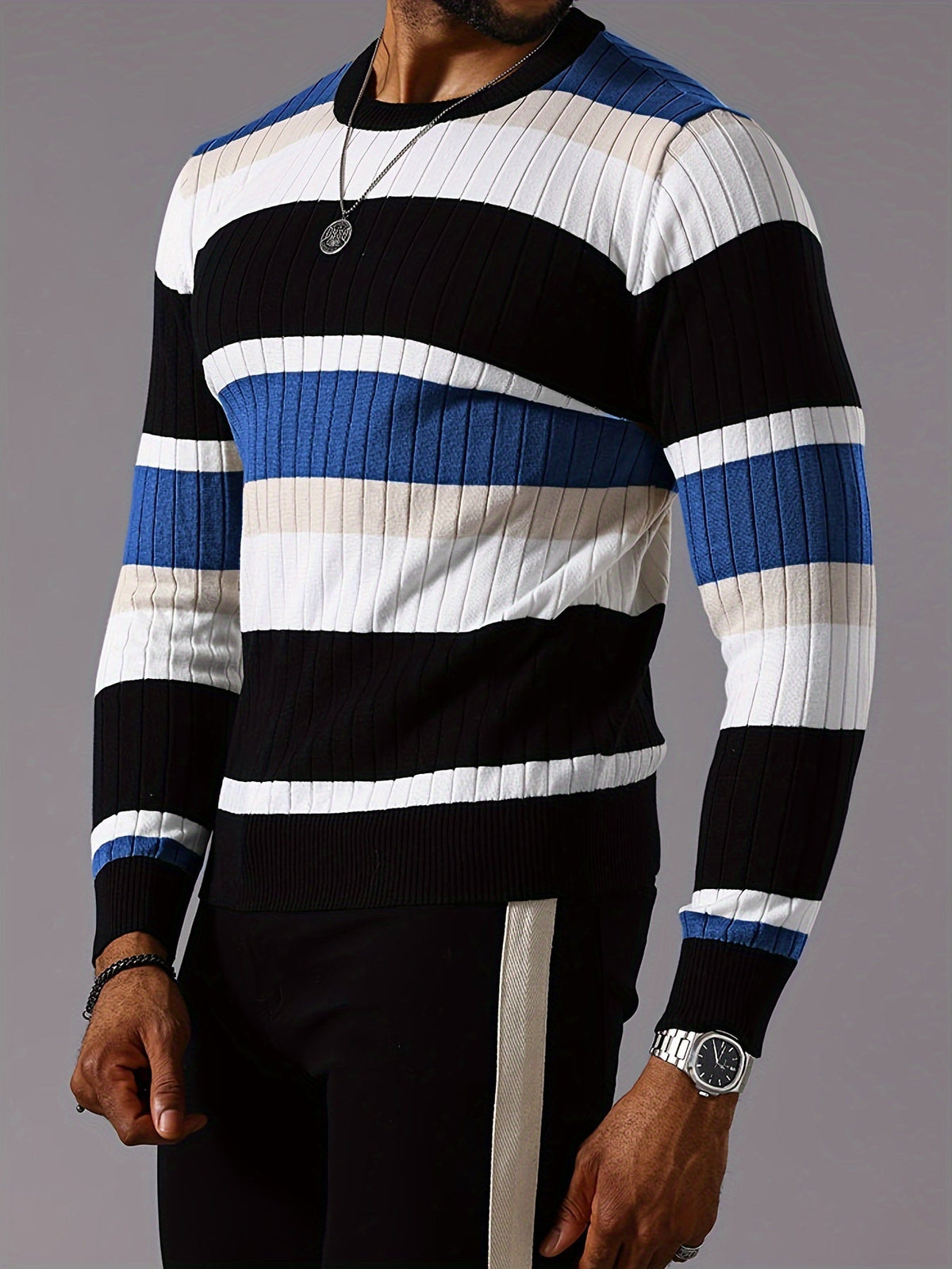 Maglione da uomo a blocchi di colore a coste