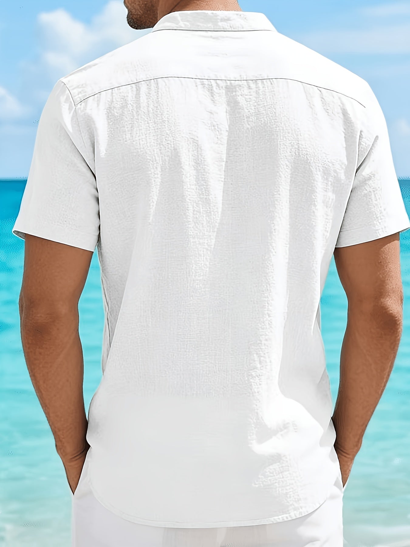 Men's Lightweight Notch Neck Beach Shirt with Relaxed Short Sleeves