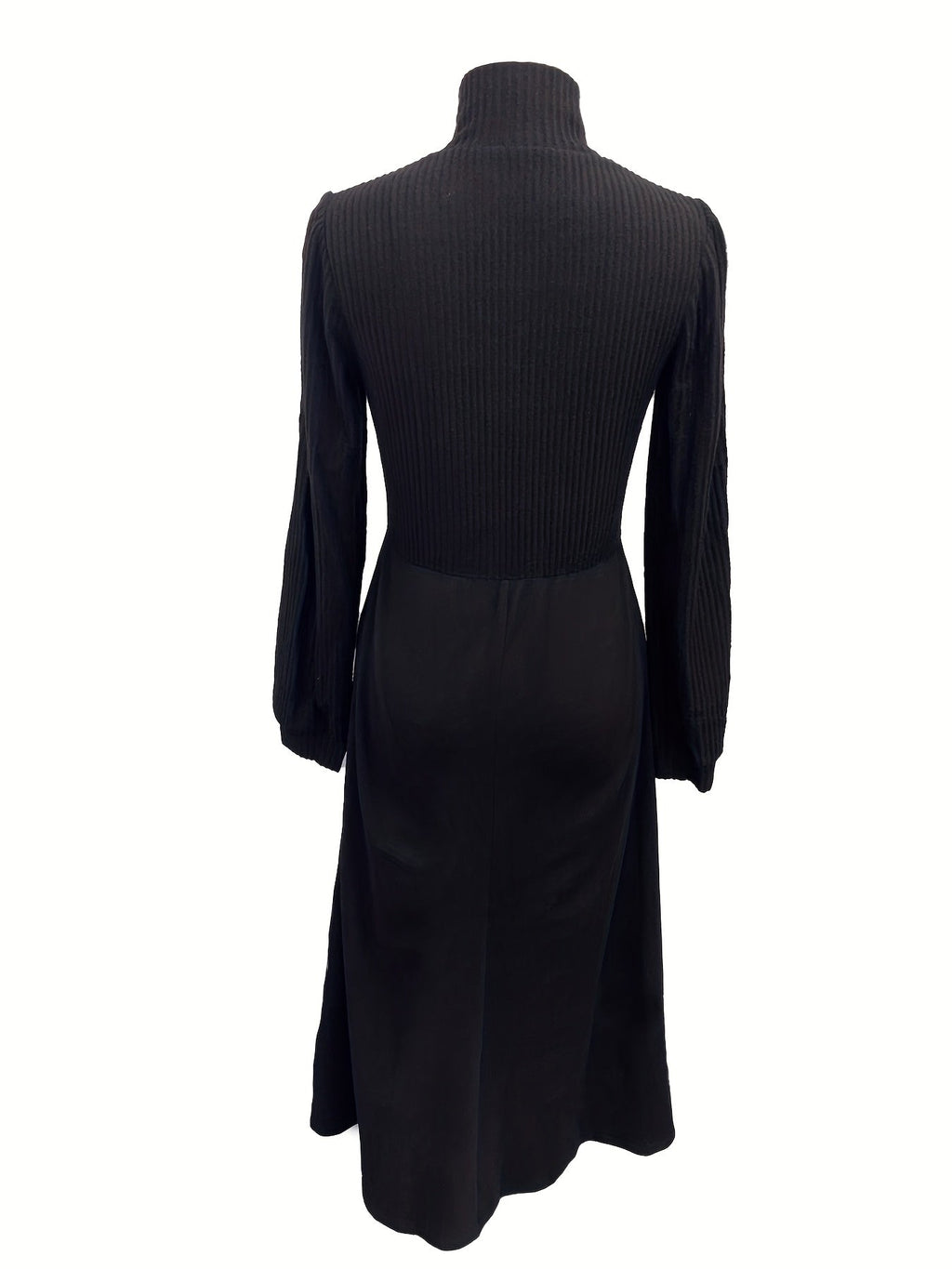 Women's Long-Sleeve Maxi Dress with High Neck and Flared Skirt