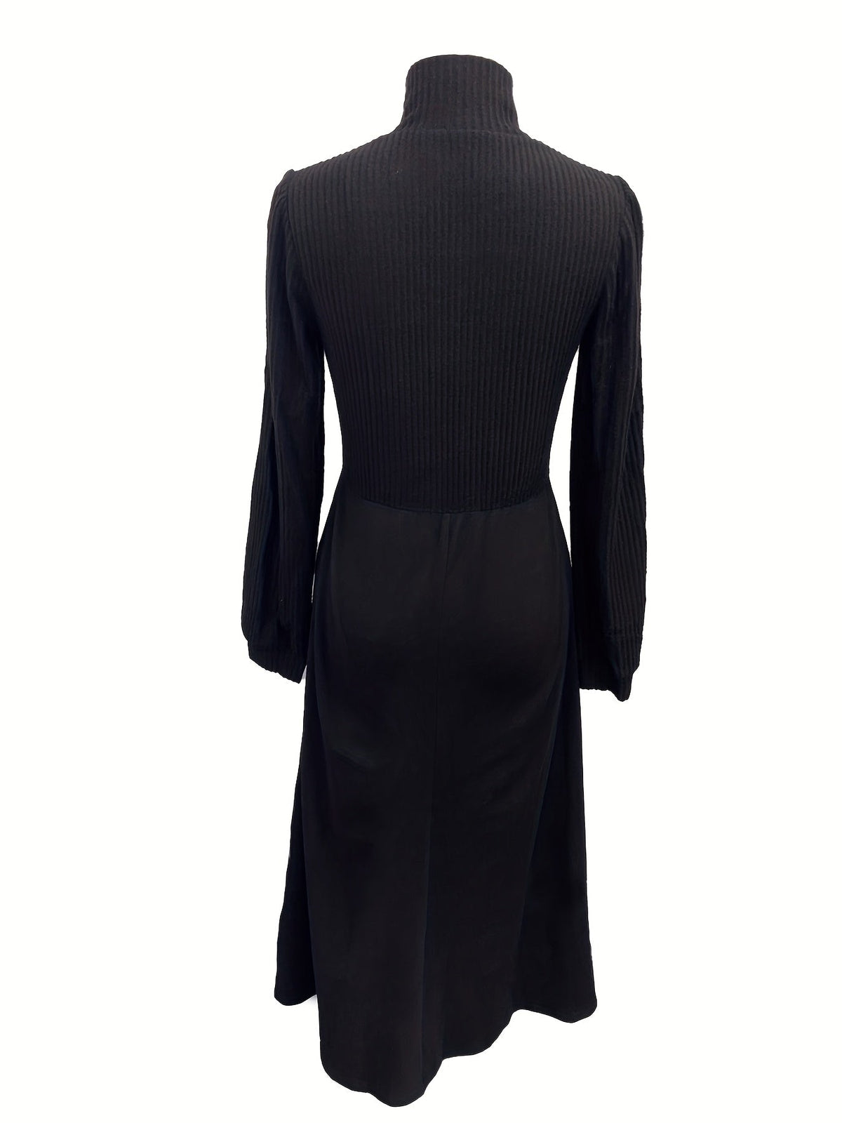 Women's Long-Sleeve Maxi Dress with High Neck and Flared Skirt
