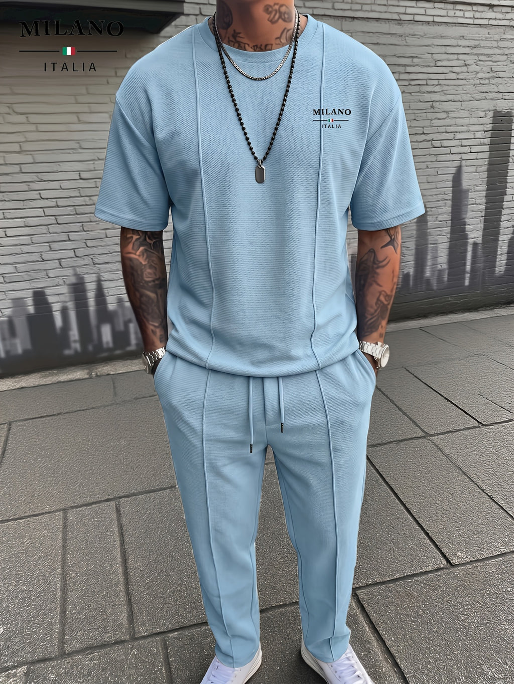 Men's Textured Relaxed T-Shirt & Trousers Set