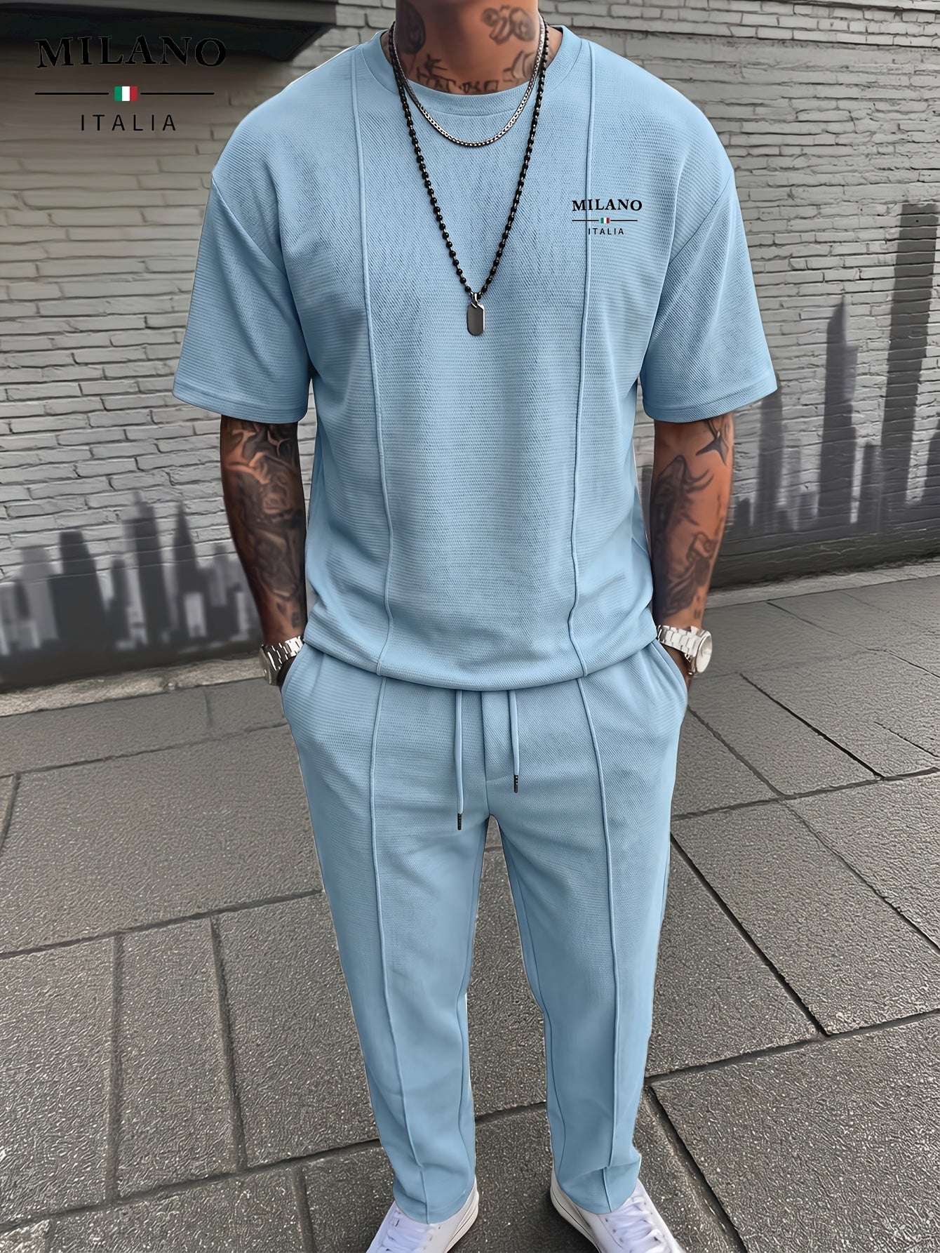 Men's Textured Relaxed T-Shirt & Trousers Set
