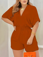 Women's Relaxed V-Neck Drawstring Waist Romper