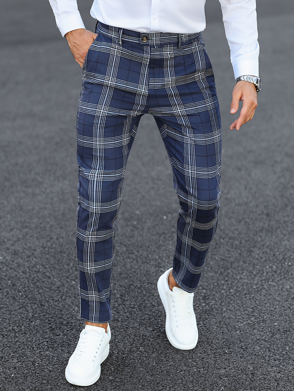 Herren-Slim-Fit-Hose mit Karomuster