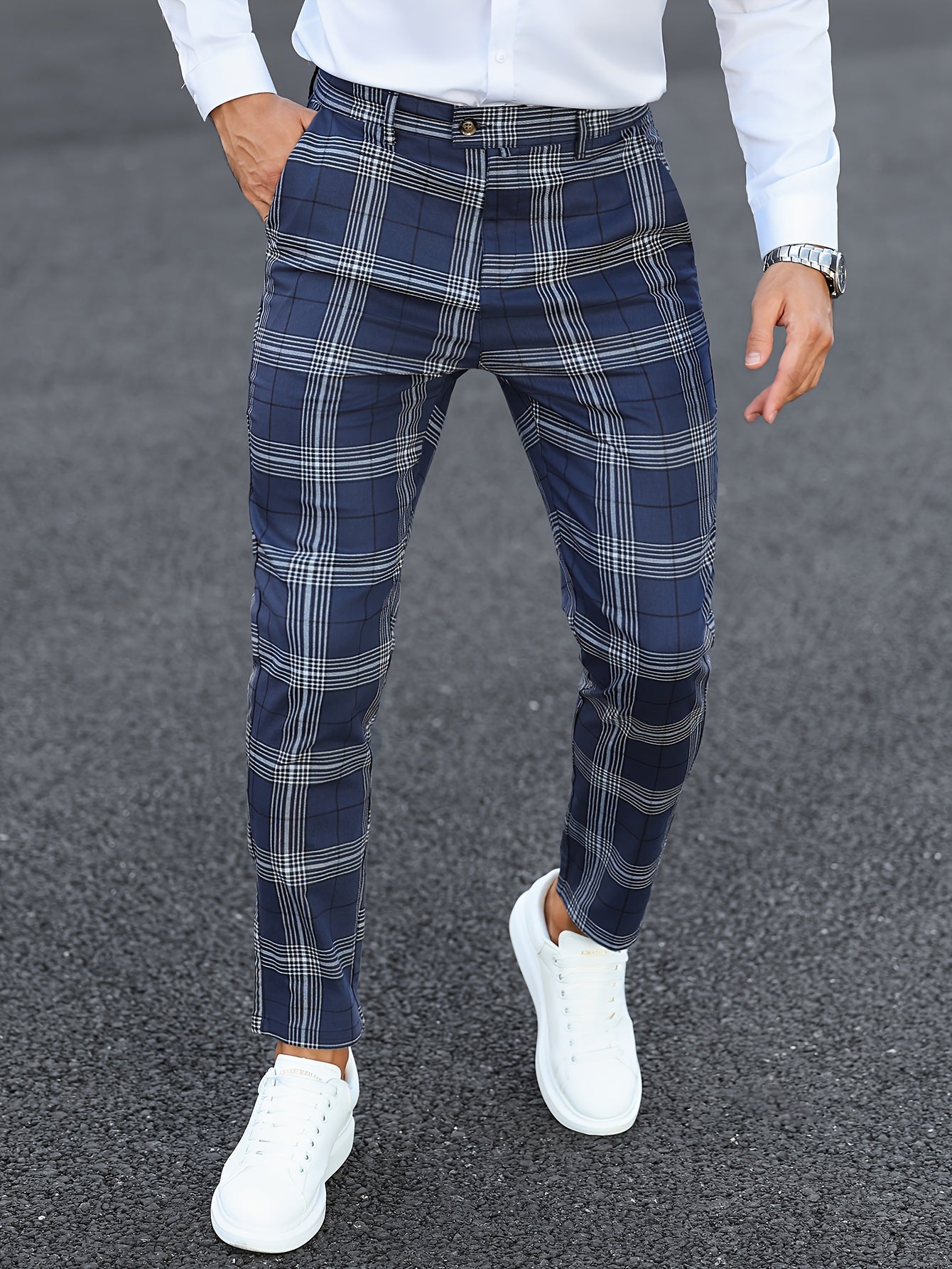 Herren-Slim-Fit-Hose mit Karomuster