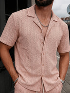 Men's Textured Open Knit Button-Up Resort Shirt