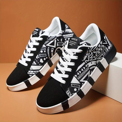 Men Skate Shoes with Bold Graphic Pattern and Anti-Slip Grip Sole