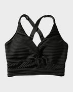 Damen-Rippen-Bikini-Set mit gedrehtem Oberteil und hochgeschnittenem Slip