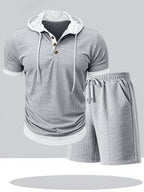 Men's Textured Hooded T-Shirt & Shorts Set
