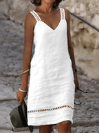 Women's Sleeveless V-Neck Lace Trim Casual Midi Dress