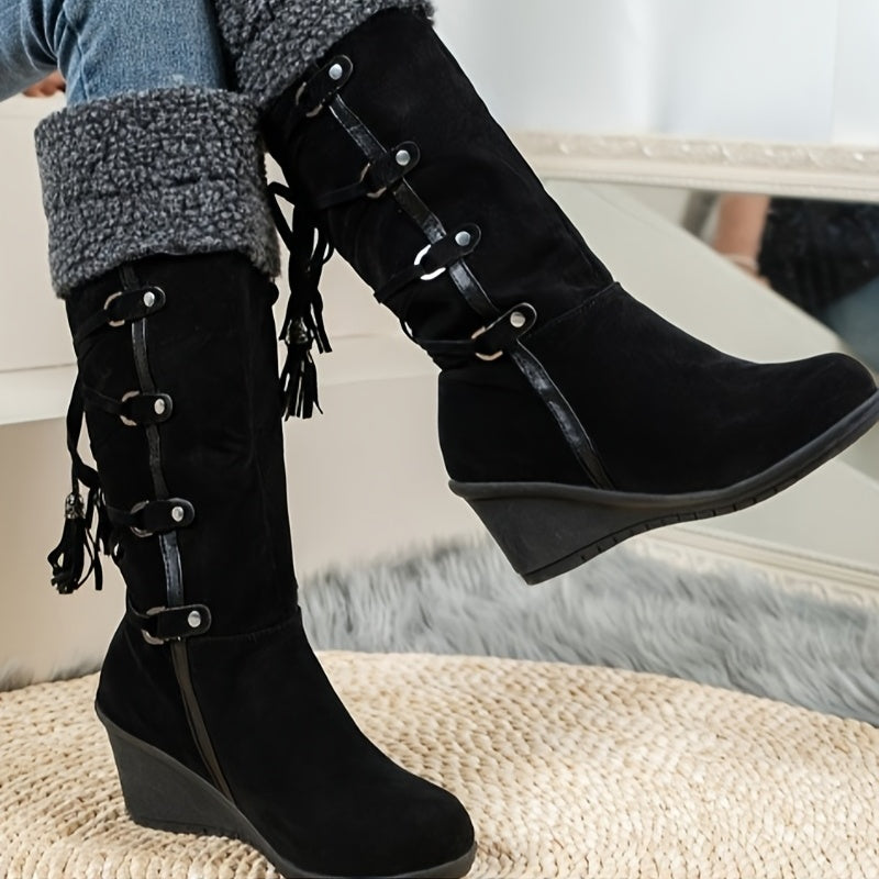 Damen-Wedges mit Schnalle und mittelhohem Schaft