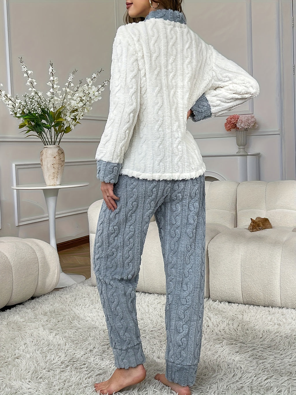 Women’s Plush Button-Up Pajama Set