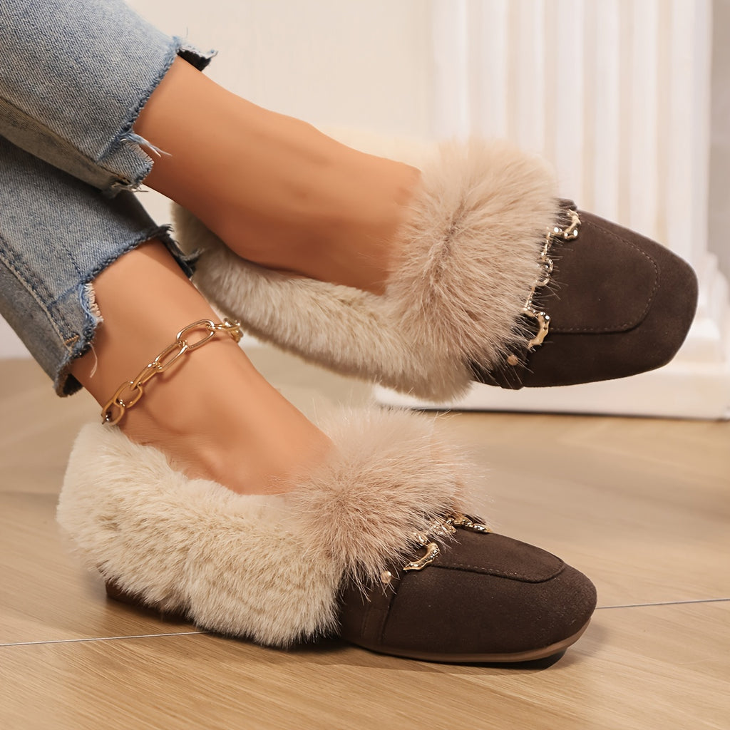 Mules chaussons pour femme bordés de fausse fourrure