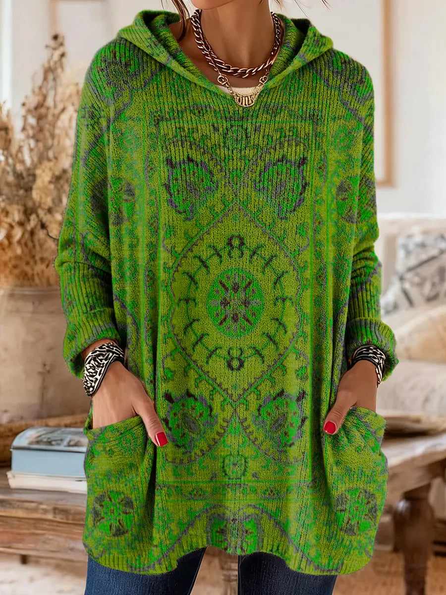 Pull tunique imprimé à capuche pour femme