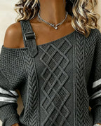 Women’s Asymmetric Cable Knit Buckle Sweater