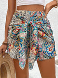 Damen Paisley-Print Wickelshorts mit Bindegürtel und fließendem Schnitt