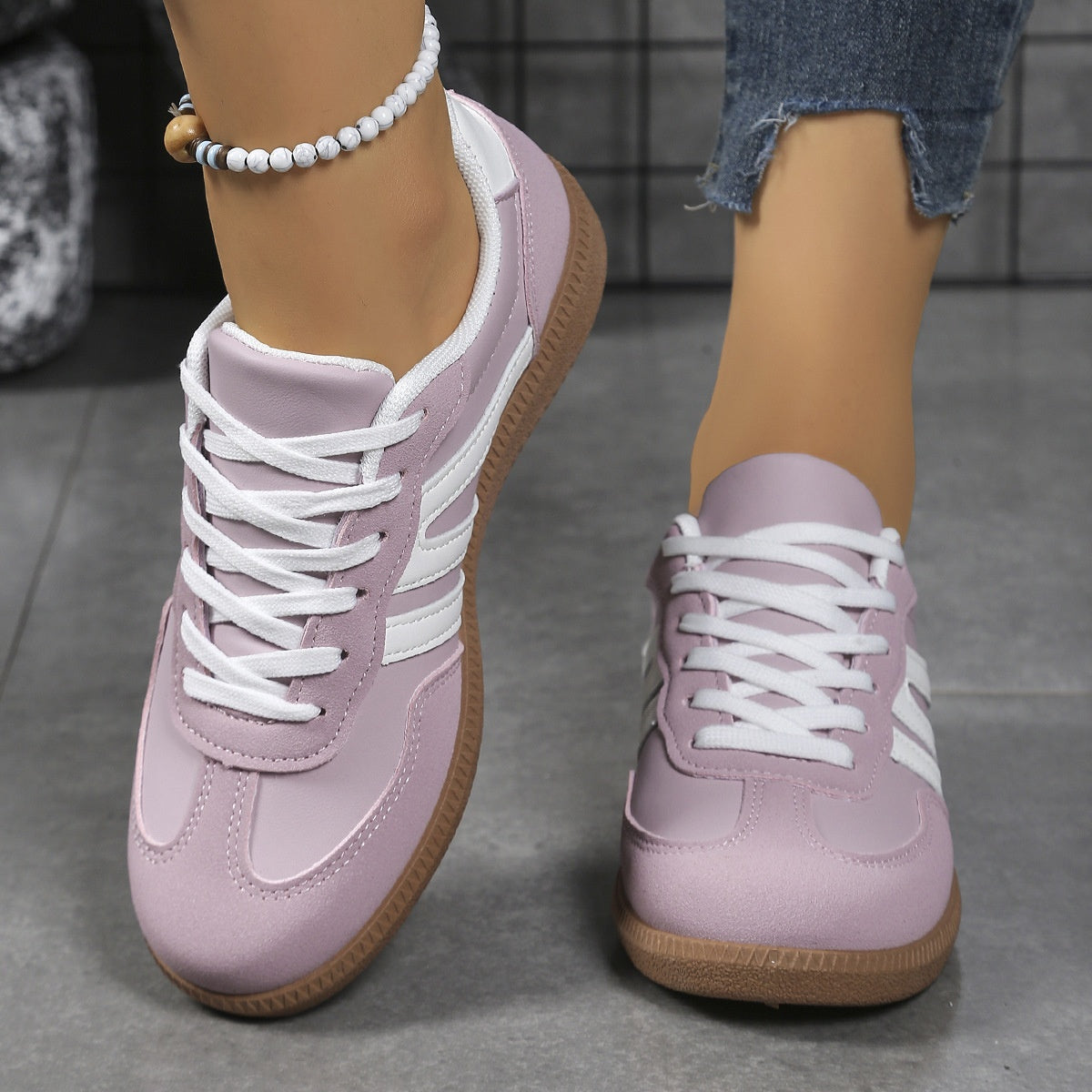 Damskie retro casualowe sneakersy do chodzenia z sznurowaniem