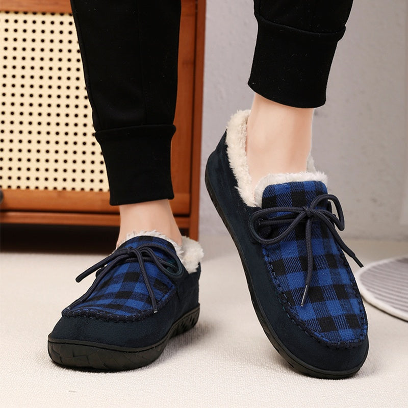 Mocassins à carreaux pour femmes, doublés en sherpa