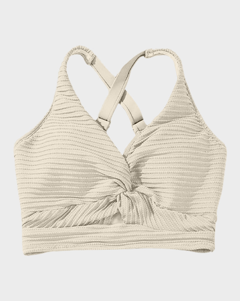 Damen-Rippen-Bikini-Set mit gedrehtem Oberteil und hochgeschnittenem Slip