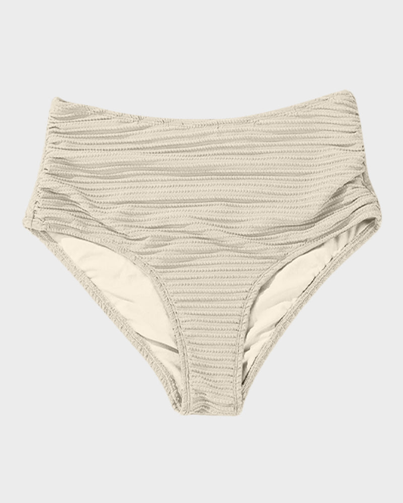 Damen-Rippen-Bikini-Set mit gedrehtem Oberteil und hochgeschnittenem Slip
