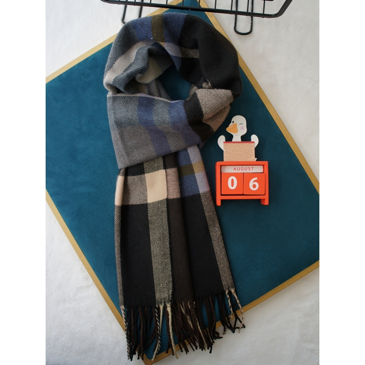 Men's Classic Plaid Fringed Winter Scarf