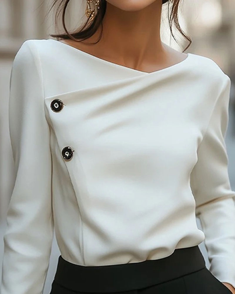 Women’s Asymmetric Button Long Sleeve Top